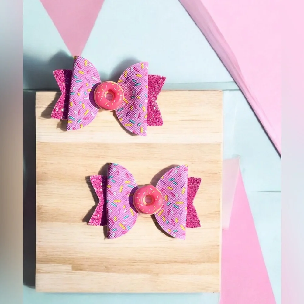 Faux Leather Donut 🍩 Hair Bows Handmade for kids